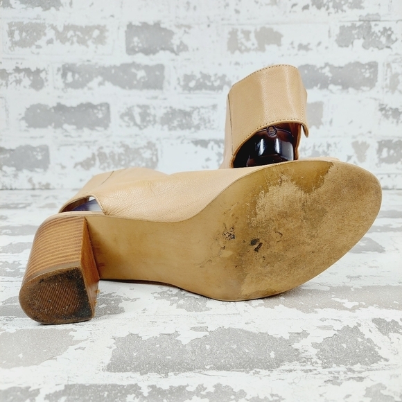 Steve Madden Nonstp Natural Leather Slip On Peep Toe Block Heel Booties O68 - Picture 8 of 13